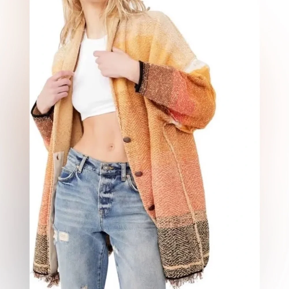 Free People Sunset Park Cardigan Oversized Duster Sweater Boho Size Large - Picture 7 of 7